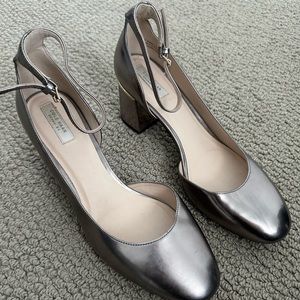 Metallic COLE HANN `Larue’ Pump w/ Ankle Strap